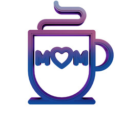 3D Neon Retro Icon - badge with word MOM and heart