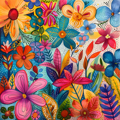 2D flower and leaf cards in various styles