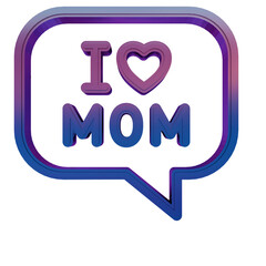 3D Neon Retro Icon - message with words I LOVE MOM and heart