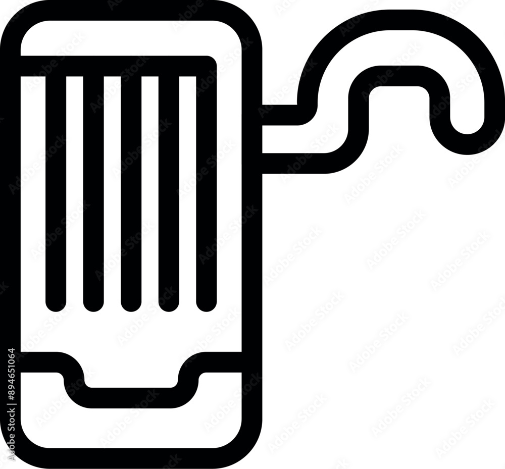 Poster simple black and white icon of a smartphone with a barcode displayed on the screen and a hook for ha