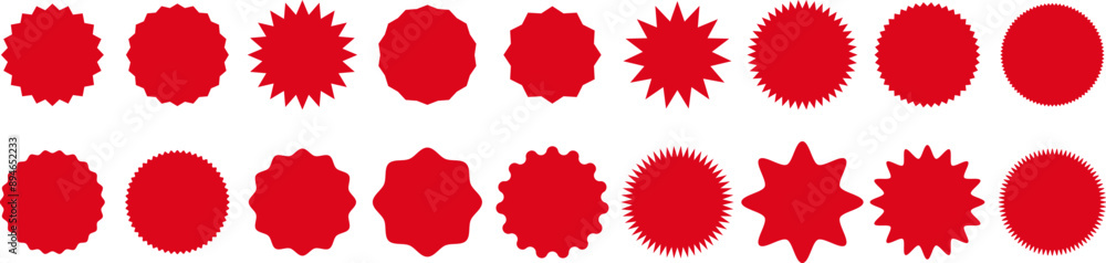 Poster starburst sticker set . flat vector design elements red color. vector illustration star blank label,
