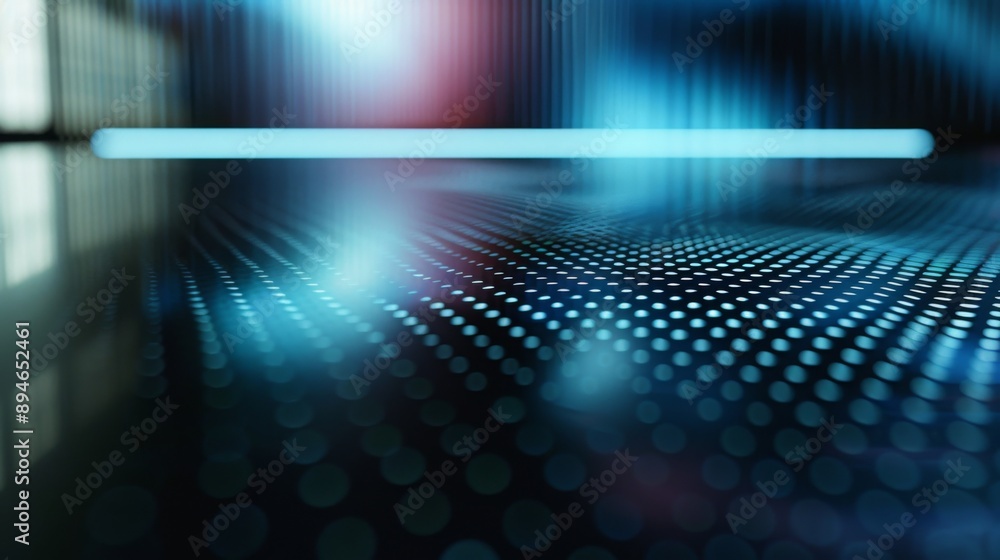 Poster a blue background with a dotted pattern and a bright, glowing blue light across the top.