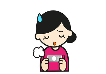 お金を見てため息をつく女性