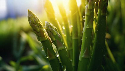 Photography of dew covered Asparagus growing in the garden 2