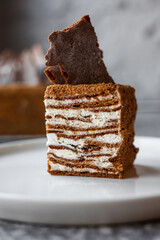 Close Up of an Honey Cake Mille Feuille Napoleon Slice