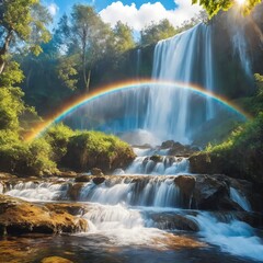 rainbow over waterfall