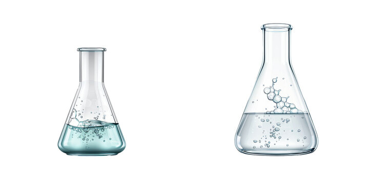 Two laboratory flasks with bubbling liquids, representing chemistry and scientific experimentation.