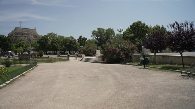 View of the Old Fortress of Corfu from Leonida Vlachou park and gardens, Corfu Town, Corfu, Ionian Sea, Greek Islands, Greece