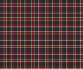 Plaid pattern, black, brown, white, yellow, seamless pattern for textiles and design clothing, skirts, pants, aprons, tablecloths, blankets or decorative fabrics. Vector illustration.