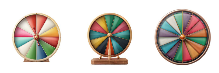 Obraz premium Colorful spinning wheels in vibrant shades, ideal for games, contests, and promotional events.