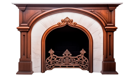 Brown wooden fireplace isolated on transparent background.


