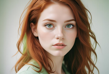 Fototapeta premium Beautiful girl with red hair and green jacket