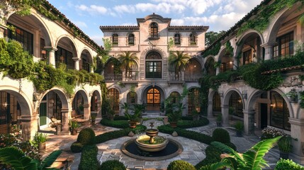Obraz premium A grand estate with a Romanesque Revival architectural style