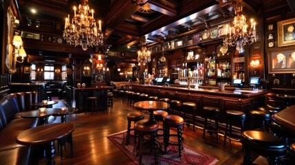 A bar with a lot of tables and chairs