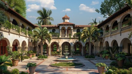 Obraz premium A grand estate with a Spanish Mission architectural style