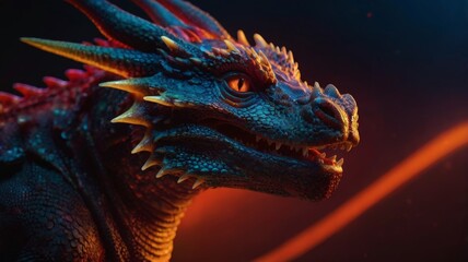 Obraz premium An intimidating dragon with fiery red eyes and sharp horns, exuding power and strength, embodying fear and mystery.
