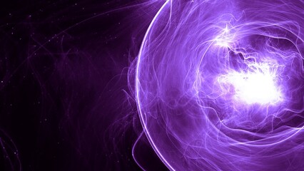 Fototapeta premium brilliante energievoll leuchtende kugelförmige Lichteffekte - Licht, abstrakt, dynamisch, Technologie, Wissenschaft, Reaktion, violett, lila, schwarz