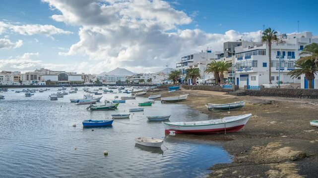 Boats in the harbour of Charco de San Gines, Arrecife, Lanzarote, Canary Islands, Spain, Atlantic