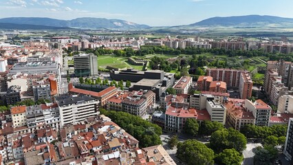 Apartment blocks Pamplona Spain Capital city of Navarre drone,aerial .