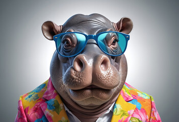 Image Colorful Hippopotamus With Sunglasses