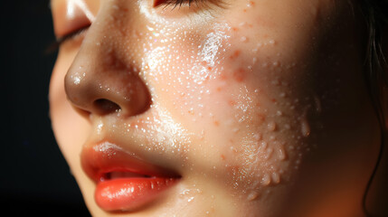 Naklejka premium Kojic Acid Lightening Acne Scars on South Korean Woman’s Face with Focus on Smooth and Even Skin Tone