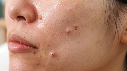 Obraz premium Acne Treatment and Gentle Exfoliation with Mandelic Acid on South Korean Woman's Face