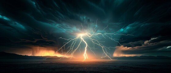 A stormy sky with a lightning bolt in the middle