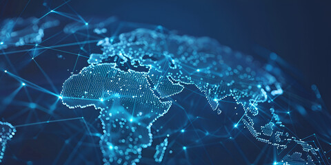Blue Digital world map for data handling and communication, global city internet, Global communication have various forms, including verbal, non-verbal, written, and visual communication
