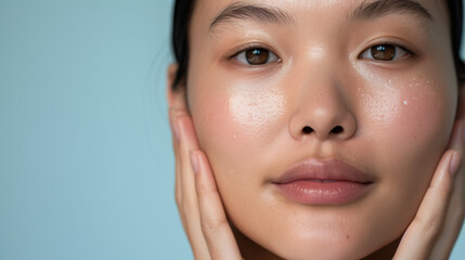 Ferulic Acid Enhanced Acne Treatment on South Korean Woman's Face in Serene Skincare Routine