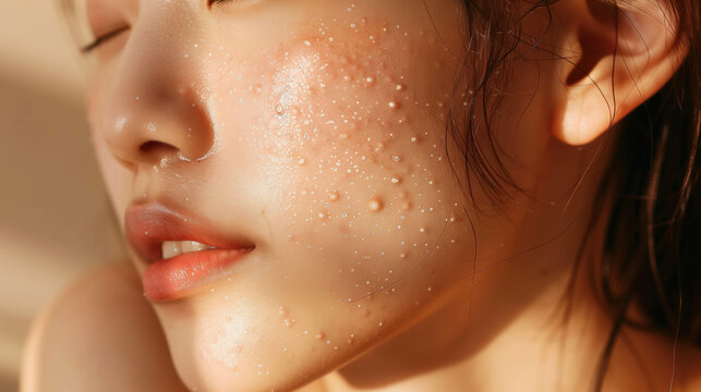 Phytic Acid Exfoliating and Treating Acne on South Korean Woman's Face for Smooth and Clear Skin