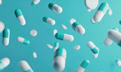 bunch of medical pills and tablets floating in the air, medical pharma concept background, healthcare medicine banner