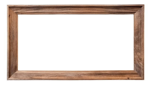Empty brown wooden frame on transparent backgtound.
