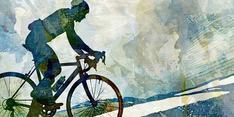 Fototapeta premium A determined cyclist pedaling furiously up a steep hill, sweat dripping from their brow as they focus on reaching the summit