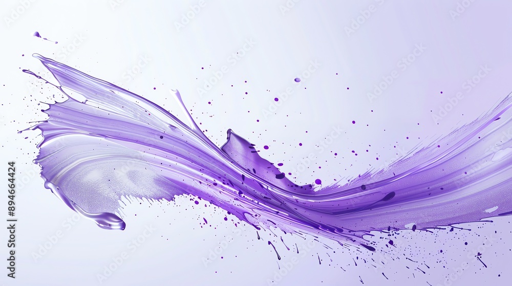 Sticker An abstract purple paint splash with splatters on a light background.