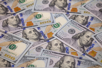 US 100 dollar banknotes background