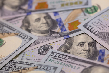 US 100 dollar banknotes background