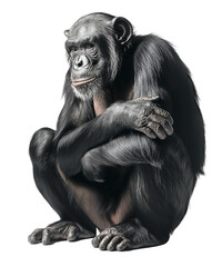 Young Chimpanzee sitting in front of transparent background