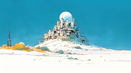 Surreal Sci-Fi Landscape with a Moonlit Skyline