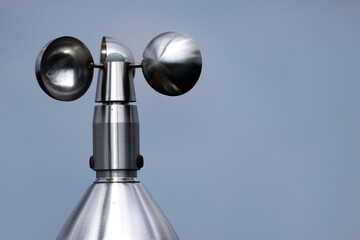 Three cups of stainless steel anemometer, used for measuring wind speed at a weather station