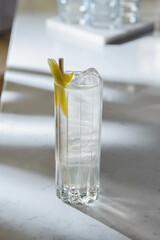 Elderflower iced summer drink. Bar cocktail. Summer drink.