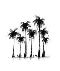 Minimalist Black and White Palm Tree Illustration with Silhouettes