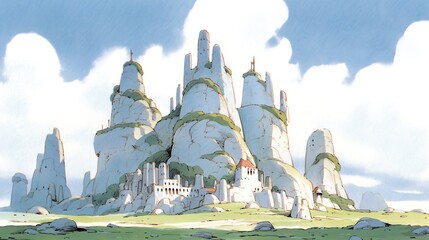 Majestic Cliffside Castle with Towering Rock Formations
