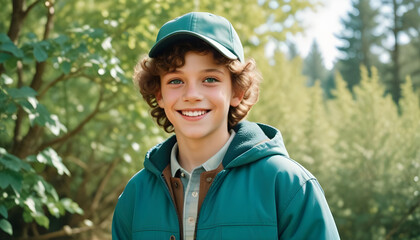A Portrait of a Smiling Boy with Brown Curls