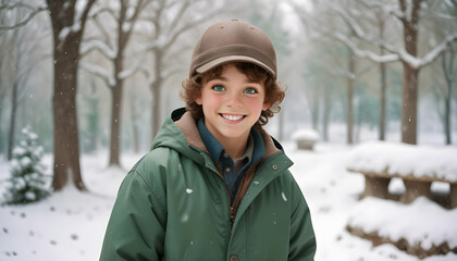 A Portrait of a Smiling Boy with Brown Curls