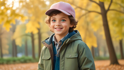 A Portrait of a Smiling Boy with Brown Curls