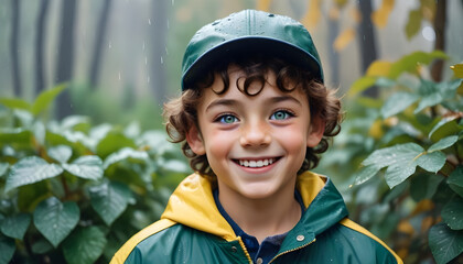 A Portrait of a Smiling Boy with Brown Curls