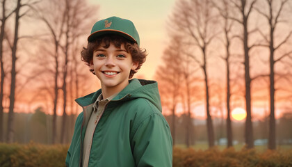 A Portrait of a Smiling Boy with Brown Curls