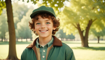 A Portrait of a Smiling Boy with Brown Curls