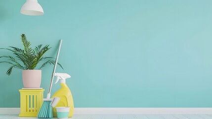 cleaning equipment with light blue background