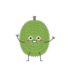 Character cartoon durian fruit greeting smiling face cheerful kawaii joy happy emotions icon vector illustration.